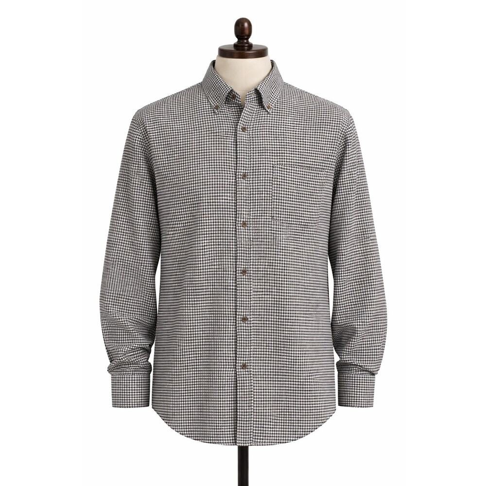 VTG J Crew Oarsman Shirt Mens Black Houndstooth Flannel Pocket Button Down S